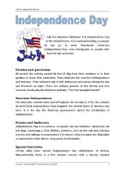 English Worksheet: July 4, Independence Day