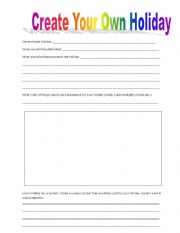 English worksheet: Create Your Own Holiday