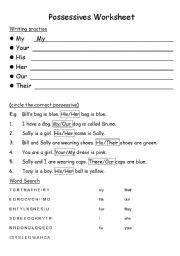 English Worksheet: Possessive adjectives My your his her their our