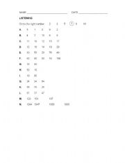 English Worksheet: number recognition