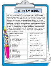 Reading comprehension. I am Duna.