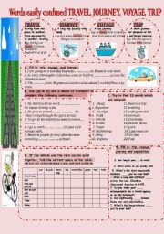 English Worksheet: WORDS EASILY CONFUSED: TRAVEL, VOYAGE, TRIP, JOURNEY, EXPEDITION.