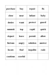 English worksheet: synonyms - verb memory game