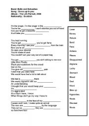 English Worksheet: SONG BY BELLE AND SEBASTIAN: dress up in you