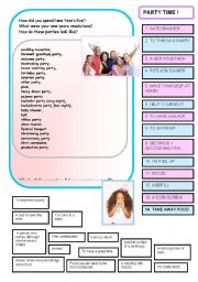 English Worksheet: PARTY VOCABULARY - PHRASES + CONVERSATION QUESTIONS