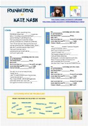 English Worksheet: SONG FOUNDATIONS BY KATE NASH