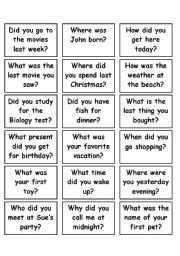 English Worksheet: Memory Game Simple Past