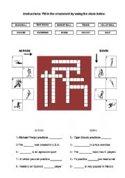 English Worksheet: sports crossword