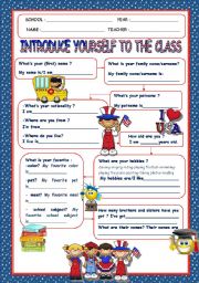 English Worksheet: FIRST DAY OF SCHOOL: introduce yourself to the class