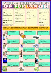 English Worksheet: verbs+preposition-of-for-from-on