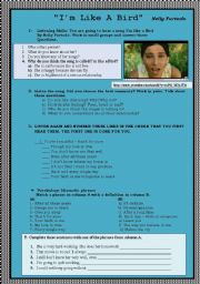 English Worksheet: Reported Speech, Idiomatic phrases & speaking acivity  through Nelly Furtado Song