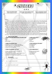 English Worksheet: Spiders ( Reading Passage- KWL Strategy  )