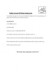 English Worksheet: Petrarchan (Italian) Sonnet Writing Assignment