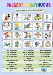 English Worksheet: PRESENT CONTINUOUS - MATCHING