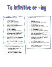 English Worksheet: To infinitive or -ing