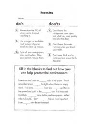 English Worksheet: Recycle