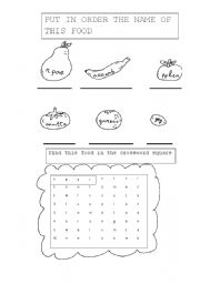 English worksheet: Food activities(anagram and crossword)