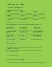 English worksheet: Basic Vocabulary review