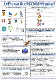 English Worksheet: PRONOUNS PRACTICING! A LOT OF DIFFERENT EXERCISES!