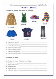 English Worksheet: PLURAL AND CLOTHES