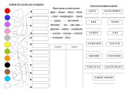 English Worksheet: colours, propers and common nouns and school objects