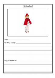 English Worksheet: Little Red Riding Hood Wanted Poster