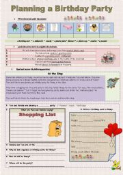 English Worksheet: Planing a Birthday Party