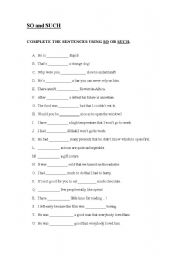 English Worksheet: SO / SUCH