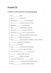 English Worksheet: SO / SUCH