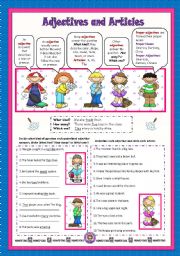 English Worksheet: Adjectives and Articles