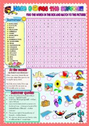 English Worksheet: HERE COMES THE SUMMER! (PART 2) (word search + a poem + some summer quotes)))