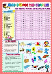 English Worksheet: HERE COMES THE SUMMER! (PART 2) (word search + a poem + some summer quotes)))