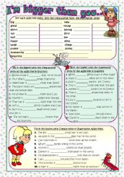 English Worksheet: COMPARATIVES - SUPERLATIVES (B/W + Answer Key)