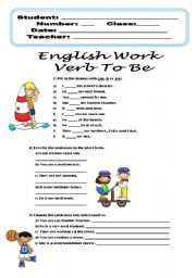 English Worksheet: English Work about Verb To Be