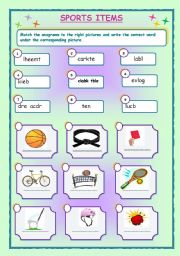 English worksheet: SPORTS ITEMS