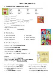 English Worksheet: Lucky - Song by Glee or Jason Mraz