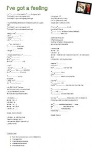 English Worksheet: Ive gotta feeling - TBEP