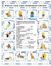 English Worksheet: WHAT ARE THE SIMPSONS DOING? PRESENT CONTINUOUS TENSE - AFFIRMATIVE FORM