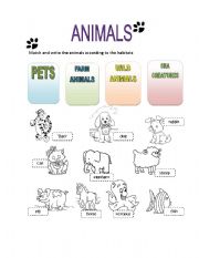 English Worksheet: Animals habitat