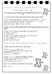 English Worksheet: I still havent found what Im looking for - U2  + Video + Lyrics