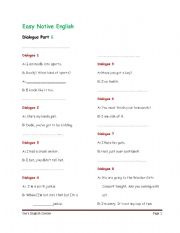English Worksheet: Easy Native English Dialogue