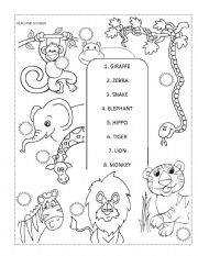 English Worksheet: Zoo Animals (read and number)