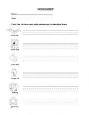 English worksheet: Sentences using Verv to be + adjectives