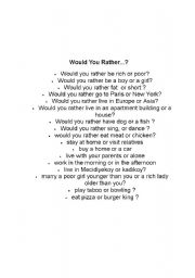 English worksheet: WOULD RATHER