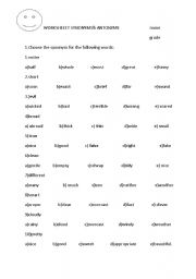 Synonyms &Antonyms Worksheet