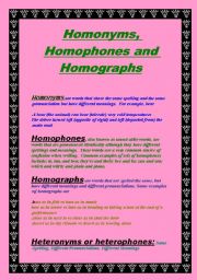 English Worksheet: do you know Homonyms , Homophones and homographs ?
