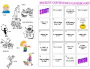 English Worksheet: Present Continuous Gameboard