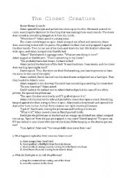 English Worksheet: The Closet Creature