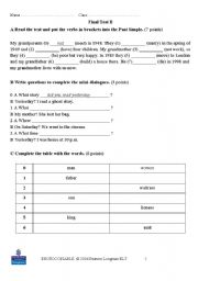English worksheet: Elementary test 2