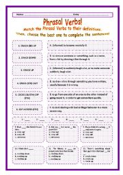 > Phrasal Verbs Practice 18! > --*-- Definitions + Exercise --*-- BW Included --*-- Fully Editable With Key!